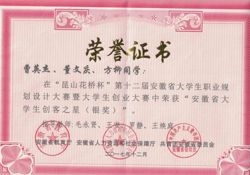 創(chuàng)業(yè)比賽獲獎證書-安徽省.jpg